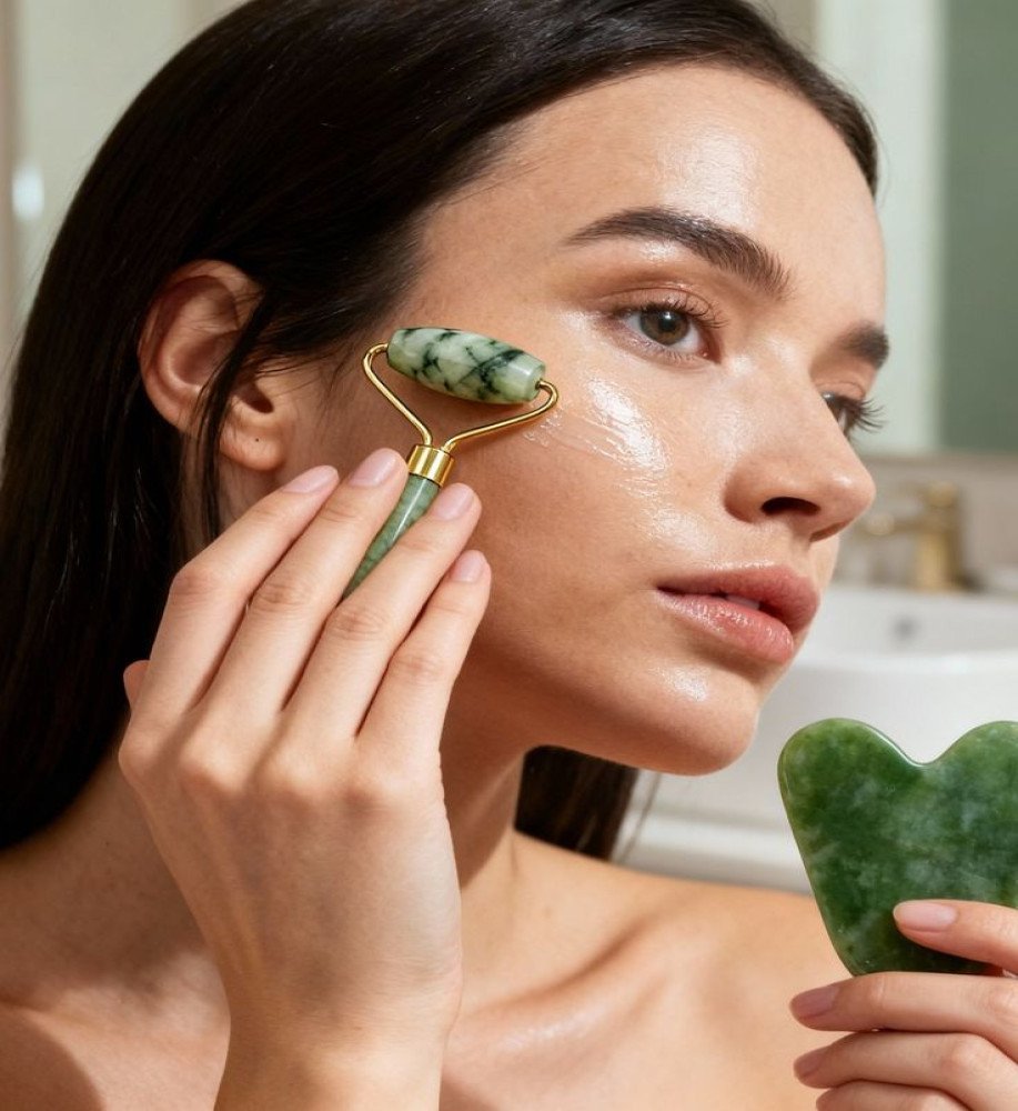 Jade Stone Facial Roller Skincare Natural Beauty Glowing skin for Face Massager  (100 g)